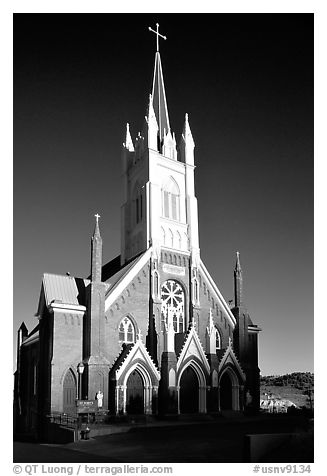 Catholic Church dating from 1876. Virginia City, Nevada, USA (black and white)