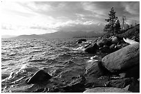 Rocky shore, Lake Tahoe, Nevada. USA (black and white)