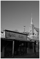 Golden Club and church, sunset, Austin. Nevada, USA ( black and white)