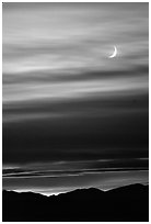 Crescent moon and mountain range. Nevada, USA (black and white)