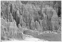 Pilars carved by erosion, Cathedral Gorge State Park. Nevada, USA ( black and white)