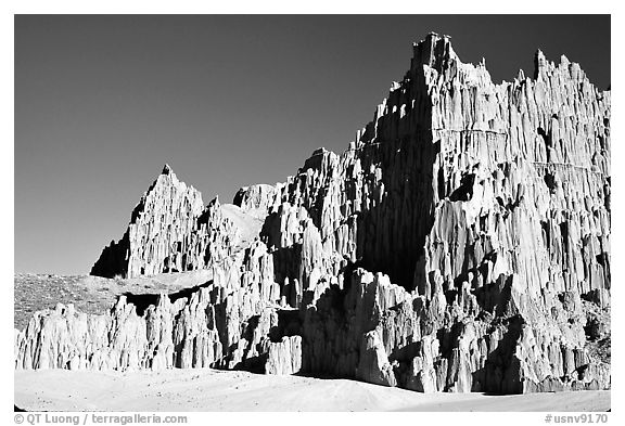 Eroded clay formations, Cathedral Gorge State Park. Nevada, USA (black and white)