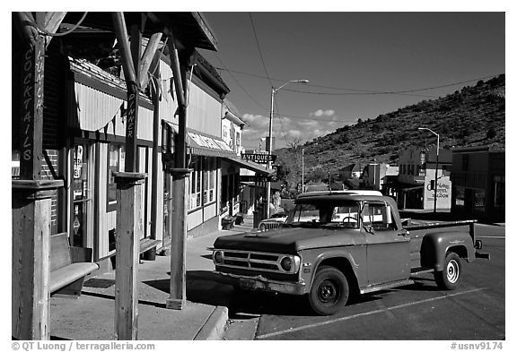 Red truck, main street, Pioche. Nevada, USA