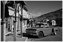 Red truck, main street, Pioche. Nevada, USA (black and white)