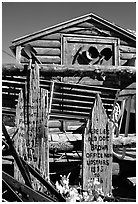 Cabin with old mining equipment, Pioche. Nevada, USA (black and white)