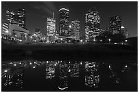 Dowtown skyline and reflection at night. Houston, Texas, USA ( black and white)
