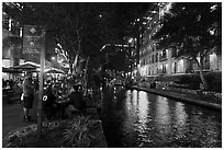 Riverwalk at night. San Antonio, Texas, USA ( black and white)