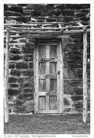 Native American door, Mission San Jose. San Antonio, Texas, USA (black and white)