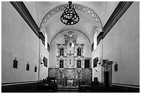 Altar, Mission San Jose church. San Antonio, Texas, USA ( black and white)