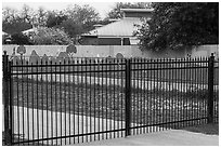 Fence with landscape mural decor. San Antonio, Texas, USA ( black and white)