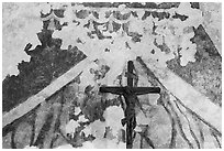 Fading fresco and crucifix. San Antonio, Texas, USA ( black and white)