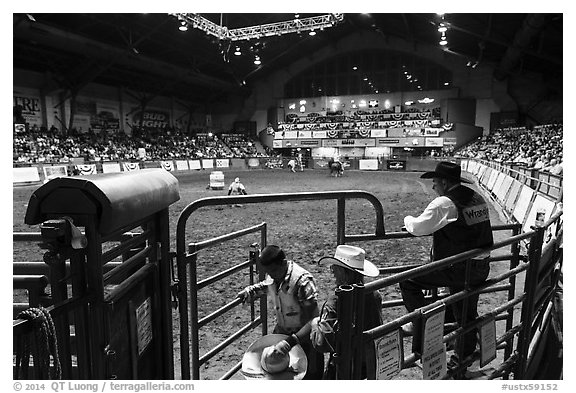 Cowtown coliseum during Stokyards Championship Rodeo. Fort Worth, Texas, USA (black and white)