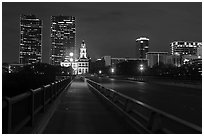 Bridge, courthouse, and skyline at night. Fort Worth, Texas, USA ( black and white)