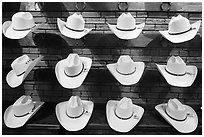 Light cowboy hats for sale. Fort Worth, Texas, USA ( black and white)