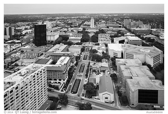 Aerial view of University of Texas. Austin, Texas, USA (black and white)