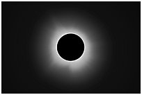 Inner and outer corona, April 8 2024 total eclipse. Waco Mammoth National Monument, Texas, USA ( black and white)