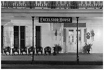 Excelsior House porch at night. Jefferson, Texas, USA ( black and white)