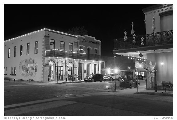 Historic Kahn and Jefferson hotels at night. Jefferson, Texas, USA (black and white)