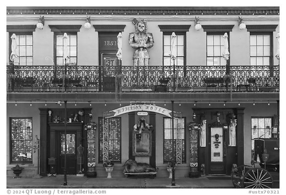 Jefferson Hotel facade. Jefferson, Texas, USA (black and white)