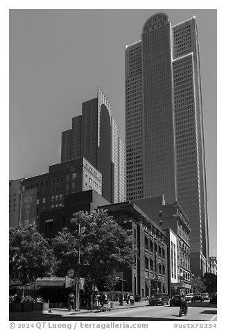 Main Street and Comerica building. Dallas, Texas, USA (black and white)