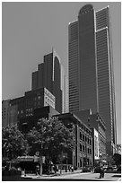 Main Street and Comerica building. Dallas, Texas, USA ( black and white)