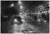 Flooded streets at night. San Antonio, Texas, USA ( black and white)