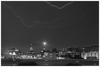 Skyline with Tower Life Building and lightning. San Antonio, Texas, USA ( black and white)