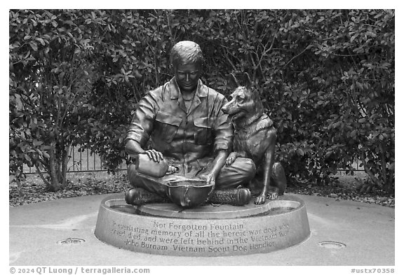 Not Forgotten Fountain, Military Working Dog Teams National Monument. San Antonio, Texas, USA (black and white)