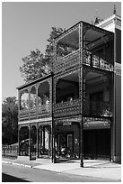 House with wrought iron balconies. Jefferson, Texas, USA ( black and white)