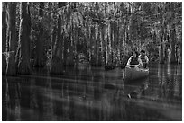 Canoeists, Caddo Lake State Park. Texas, USA ( black and white)