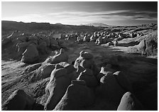 Goblin Valley from the main viewpoint, sunrise, Goblin Valley State Park. Utah, USA (black and white)