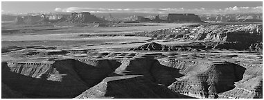 Canyon country scenery. Bears Ears National Monument, Utah, USA (Panoramic black and white)