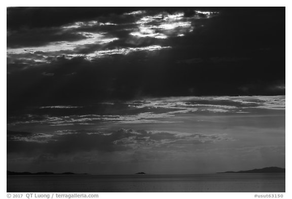 Storm clouds and sunset, Great Salt Lake. Utah, USA (black and white)