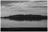 Hills reflected at sunset, Antelope Island, Great Salt Lake,. Utah, USA ( black and white)