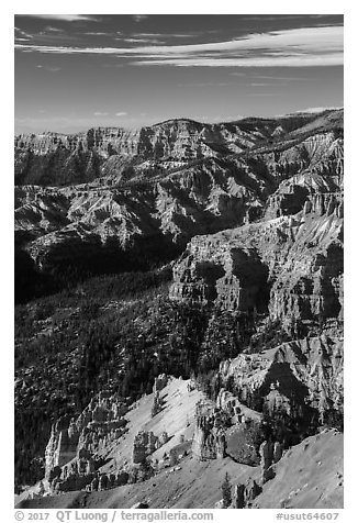 Deep geologic amphitheater from Point Supreme. Cedar Breaks National Monument, Utah, USA (black and white)