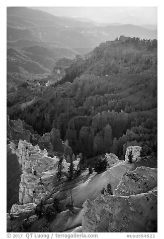 Ridges and hoodoos from North View Lookout. Cedar Breaks National Monument, Utah, USA (black and white)