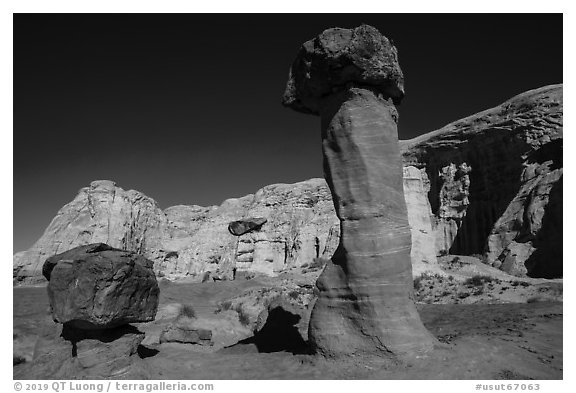Rock-capped sandstone towers. Grand Staircase Escalante National Monument, Utah, USA (black and white)