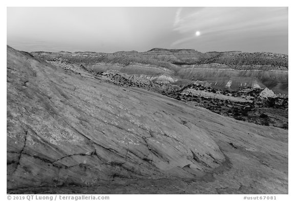 Moon and Cockscomb Anticline. Grand Staircase Escalante National Monument, Utah, USA (black and white)