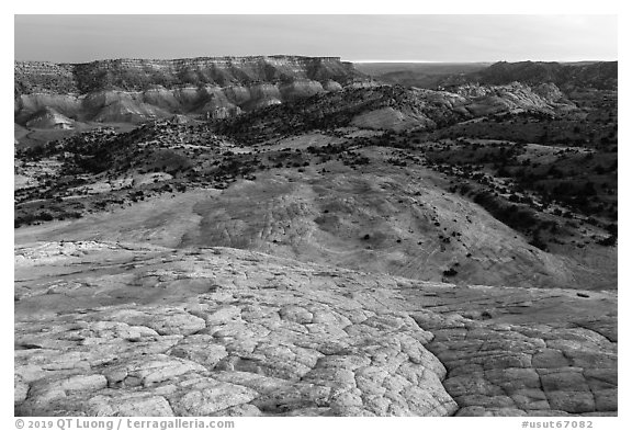 Yellow Rock Valley, dusk. Grand Staircase Escalante National Monument, Utah, USA (black and white)