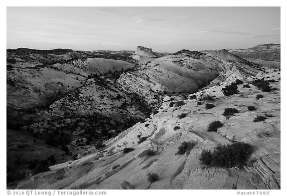 Castle Rock from Yellow Rock, dusk. Grand Staircase Escalante National Monument, Utah, USA (black and white)