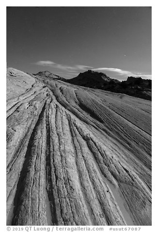 Yellow Rock cross-bedding at night. Grand Staircase Escalante National Monument, Utah, USA (black and white)