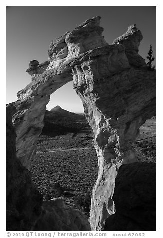 Grosvenor Arch and valley. Grand Staircase Escalante National Monument, Utah, USA (black and white)