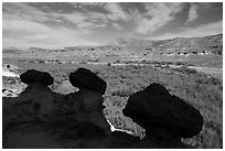 Short caprocks overlooking Wahweap Wash. Grand Staircase Escalante National Monument, Utah, USA ( black and white)