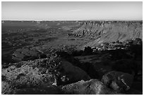 Lockart Basin and canyon rims, sunset. Bears Ears National Monument, Utah, USA ( black and white)