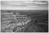 Valley of the Gods and cliff from edge of Cedar Mesa. Bears Ears National Monument, Utah, USA ( black and white)