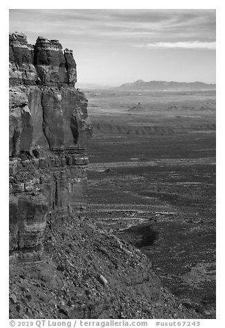 Cliff edge of Cedar Mesa and Valley of the Gods from Moki Dugway. Bears Ears National Monument, Utah, USA (black and white)
