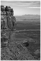 Cliff edge of Cedar Mesa and Valley of the Gods from Moki Dugway. Bears Ears National Monument, Utah, USA ( black and white)