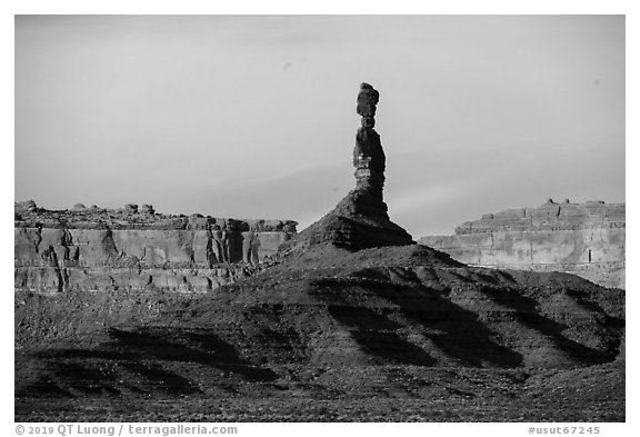 Monolith and cliffs, Valley of the Gods. Bears Ears National Monument, Utah, USA (black and white)