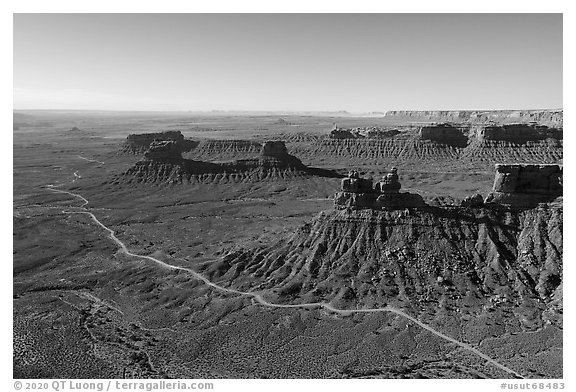 Aerial view of Valley of the Gods. Bears Ears National Monument, Utah, USA (black and white)