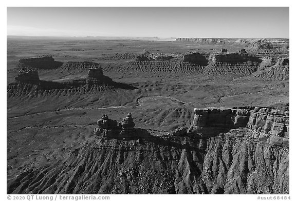 Aerial view of buttes in Valley of the Gods. Bears Ears National Monument, Utah, USA (black and white)